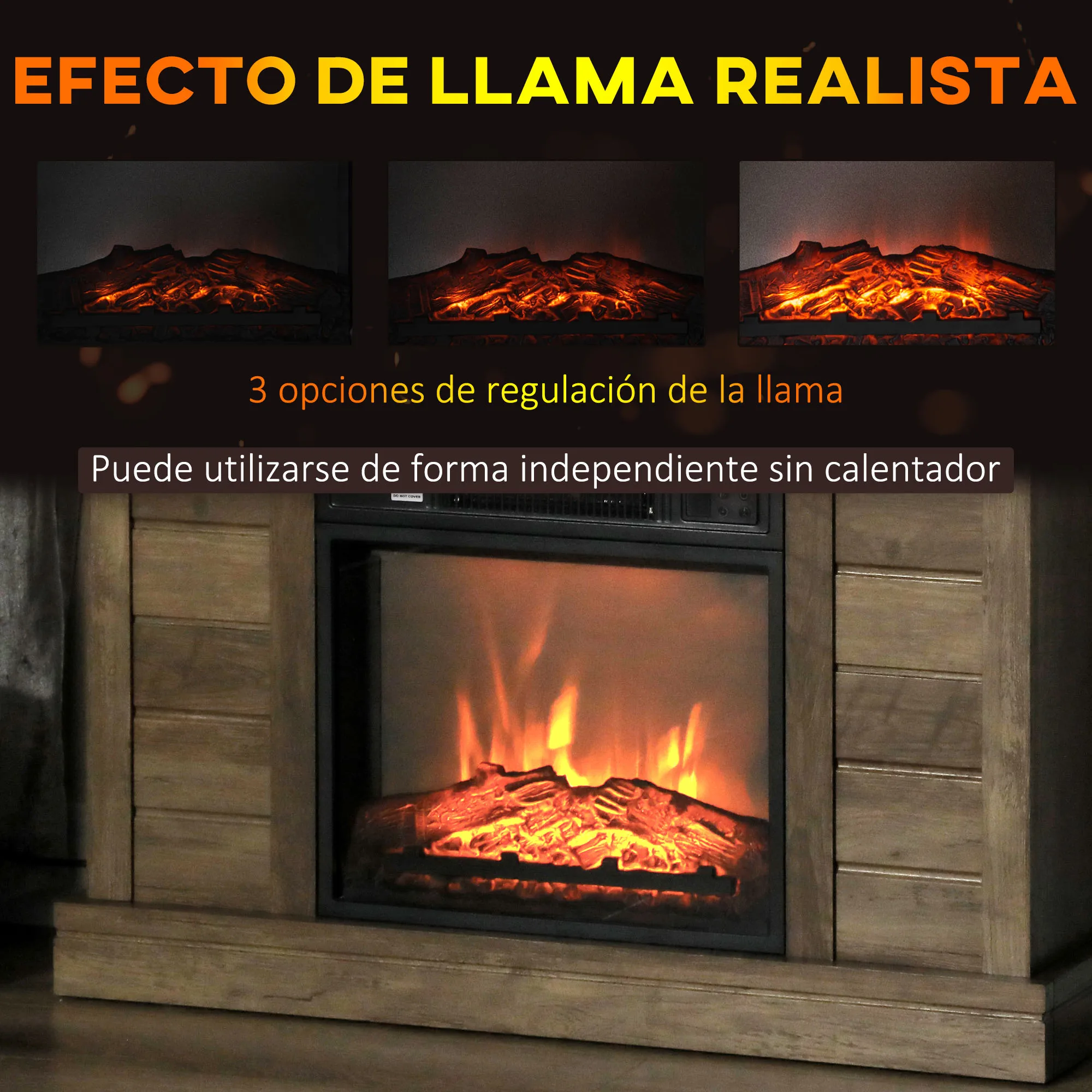 HOMCOM Chimenea Eléctrica, Chimenea Decorativa con Efecto de Llama, Calefacción 1800 W, Control Remoto, Temporizador Semanal, Protección Contra Sobrecalentamiento, Natural - imagen 4