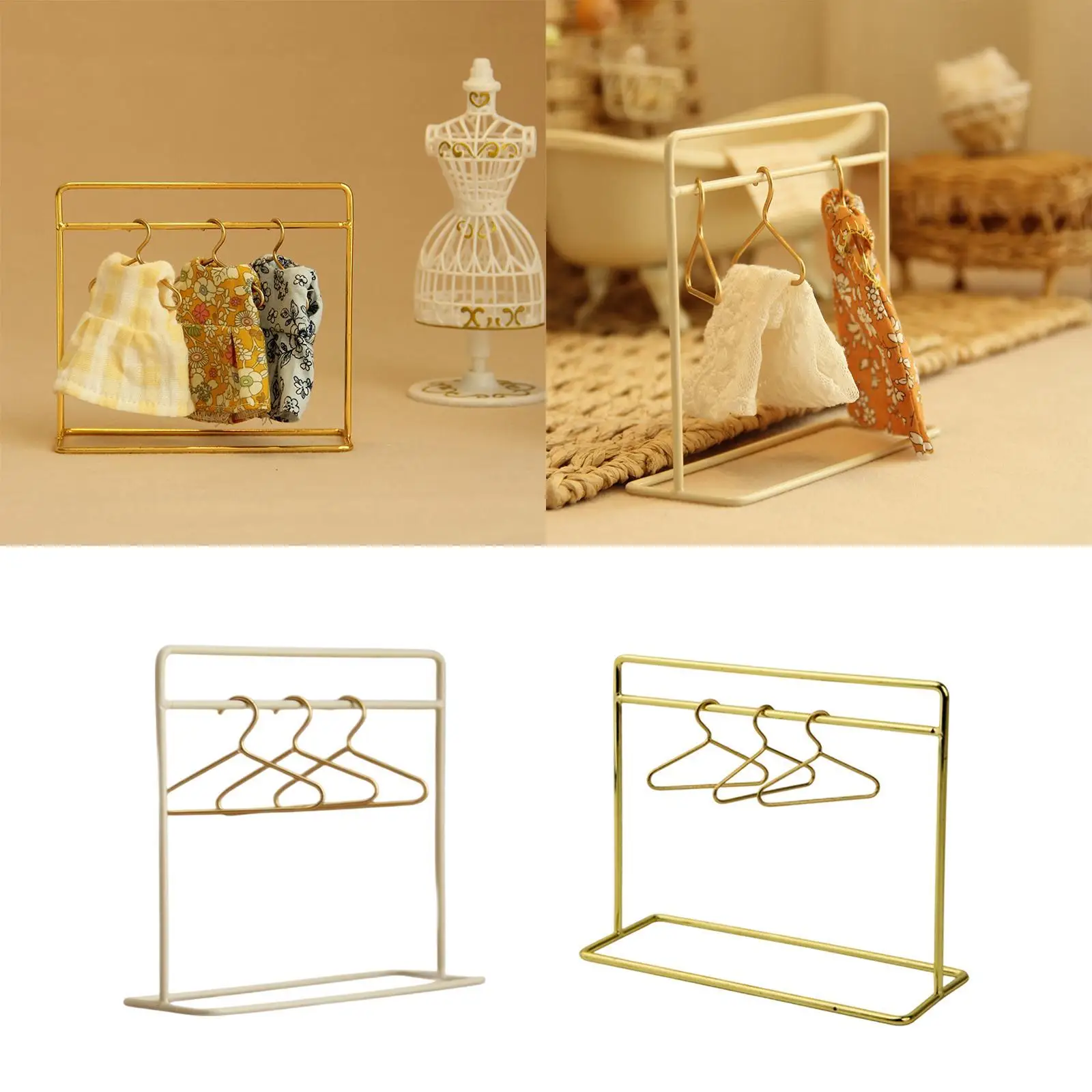 Doll Miniature Garment Rack with Hangers,Doll Wardrobe Furniture,1/12,Dollhouse Clothing Rack for Dollhouse Supplies