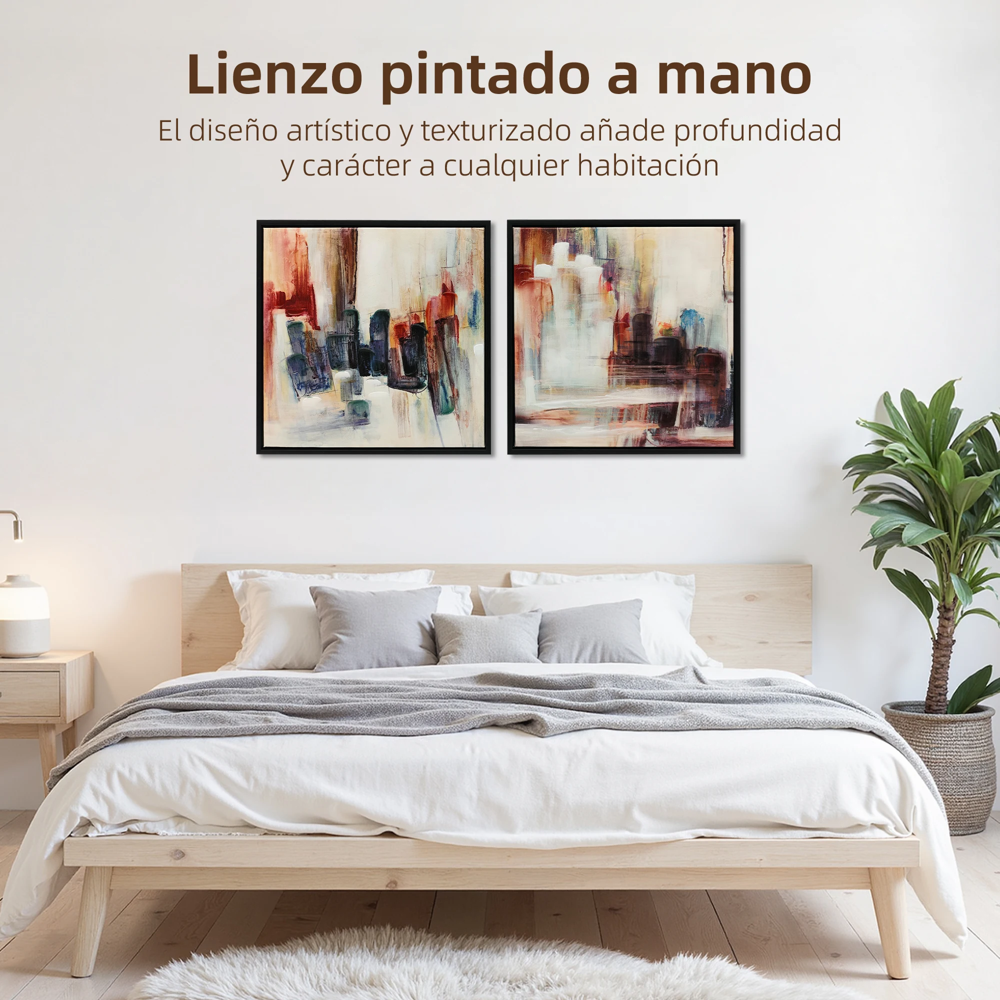 HOMCOM Cuadros en Lienzo Abstractos a Mano, 40x40 cm, 2 Piezas, Cuadros de Arte de Pared Enmarcados, Textura Rica, Decoración Moderna para Dormitorio, Salón, Cocina, Multicolor - imagen 4