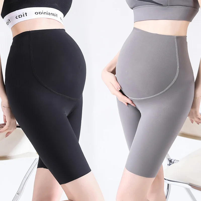 Verano fino transpirable sin costuras Nylon maternidad medio pantalones Yoga Legging corto ropa para mujeres embarazadas pantalones cortos de embarazo - imagen 2