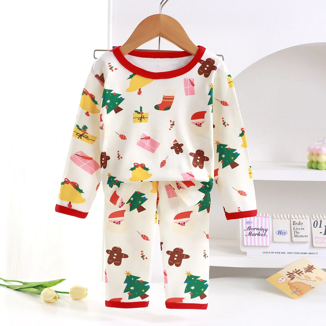 Conjuntos de pijamas navideños de tacto suave para niños, pantalones de manga larga Unisex de Año Nuevo, ropa de dormir adecuada para dormir nocturno suave para niños y niñas - imagen 2