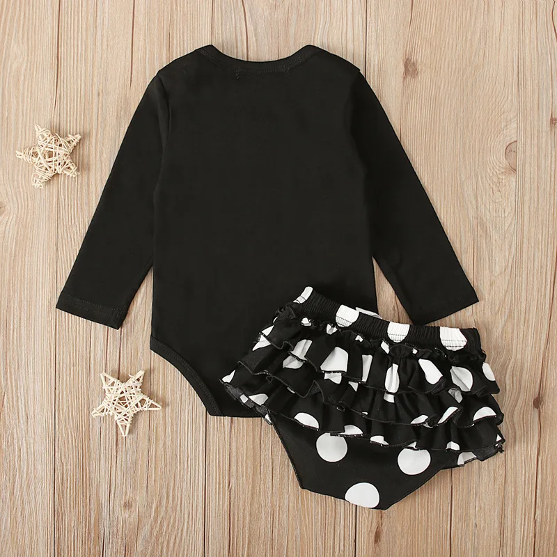 Ropa infantil de Halloween para primavera y otoño, Tops de manga larga con estampado de dibujos animados y pantalones cortos de lunares, artículos para recién nacidos B137, 2 piezas - imagen 4