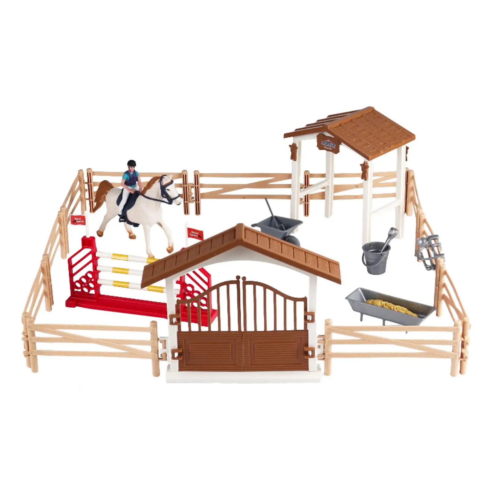Horse Stable Playset with Rider and Horse Figurine Fence Pretend Play Toy for Boys Girls Baby 3 4 5 6 7 Year Old Party Supplies