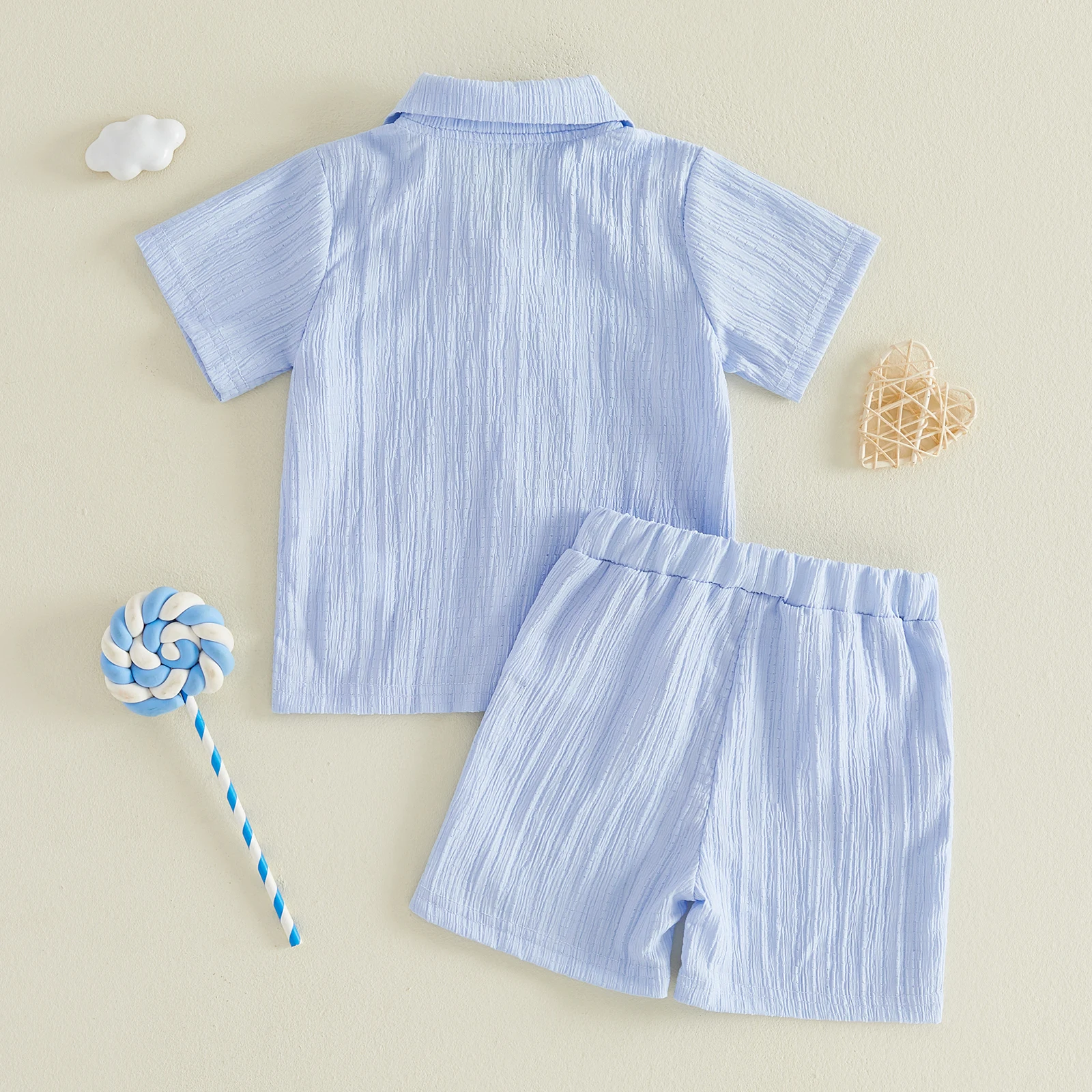 Conjunto verano bebé niño camisa manga corta botones y pantalón corto - imagen 4