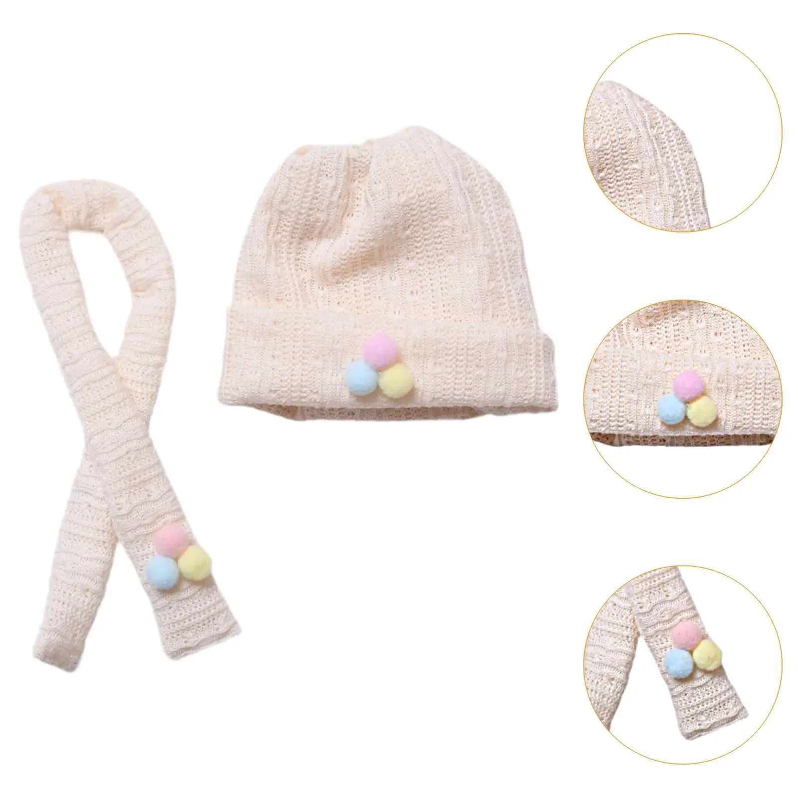 Cute Figure Knit Hat with Scarf Doll Cuffed Cap Cute Photo Props, Dress up DIY Stuffed Doll Hat Doll Headgear for 5.91''