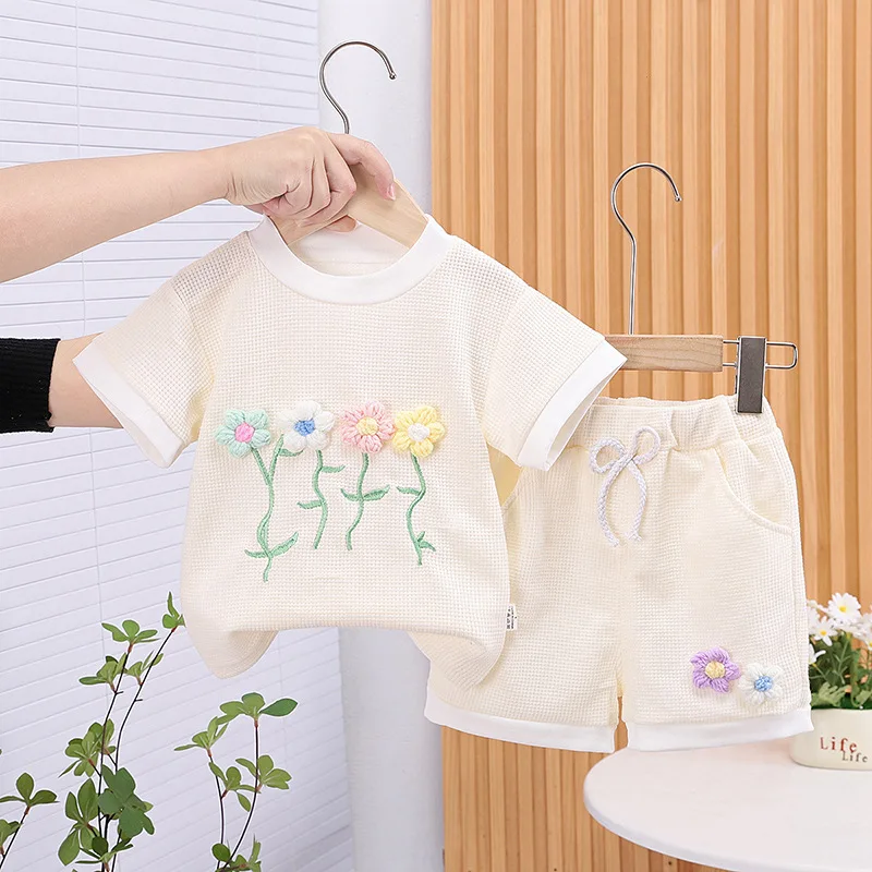 Nueva ropa de verano para bebés, traje para niños y niñas, camiseta de manga corta, pantalones cortos, 2 unids/set, ropa informal de moda infantil, chándales para niños - imagen 3