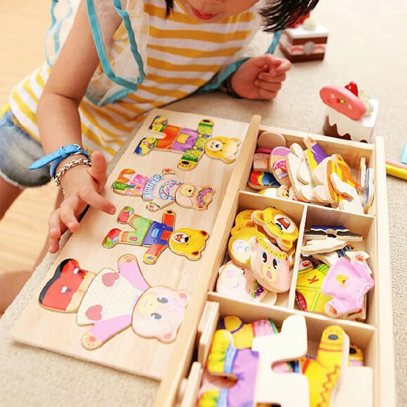 Little Bear rompecabezas para vestir Montessori – Madera educativa - imagen 2