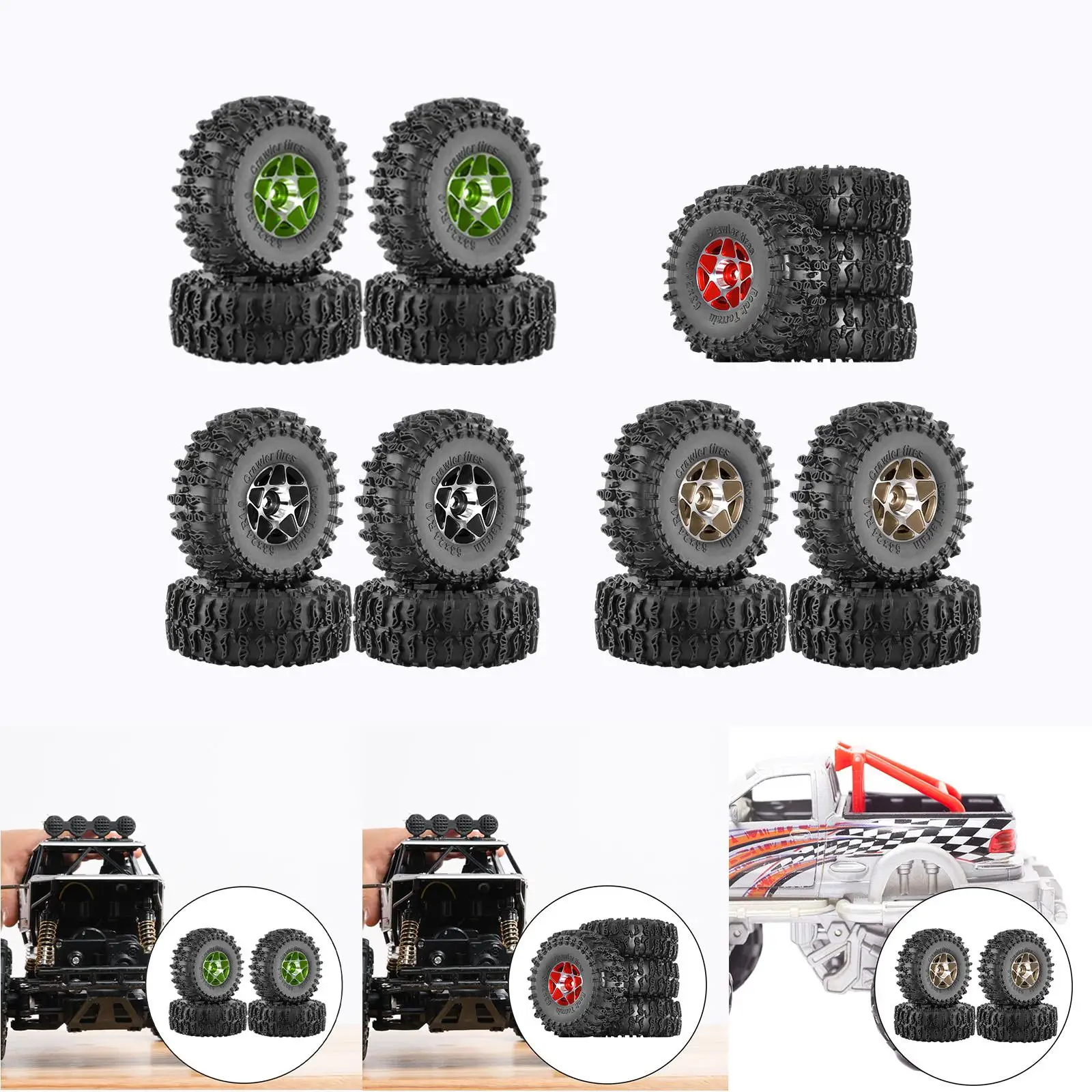 4x 1/18 1/24 RC Tires Wheel Tires Set for SCX24 FMS Fcx24 Trucks RC Car