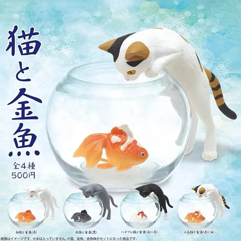 Juguetes cápsula: Figuras kawaii para acuario gato calico y pez dorado
