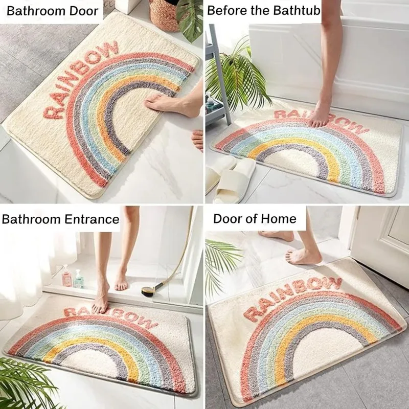Alfombra de baño absorbente de arcoíris, alfombra de baño antideslizante, felpudo de lana de microfibra, alfombra lateral para bañera, alfombrillas para suelo de balcón, almohadilla para pies - imagen 5