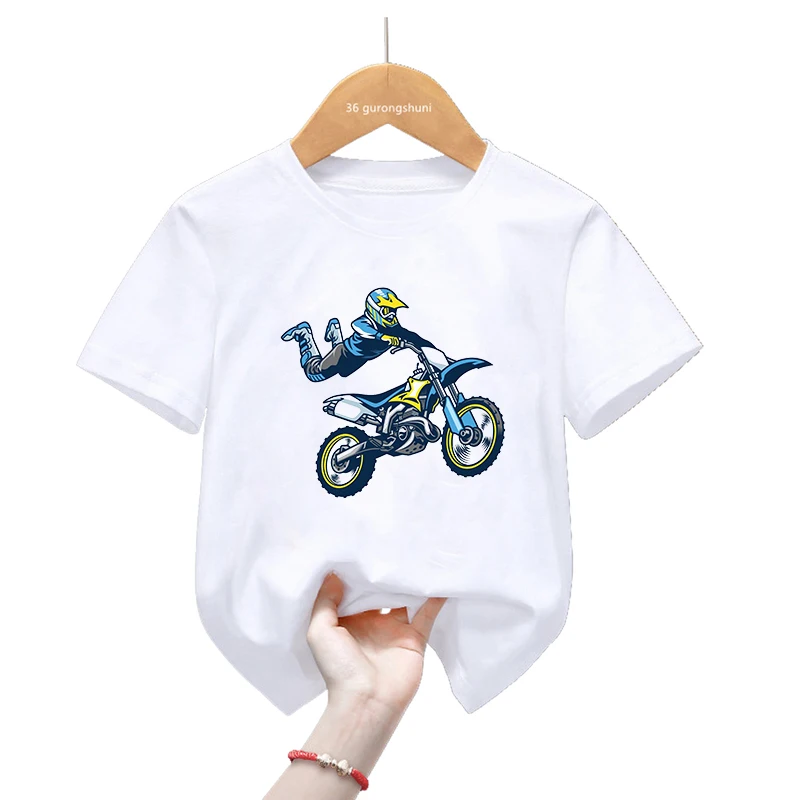 Camiseta con estampado de Motocross para niñas y niños, ropa divertida y fresca, moda de verano - imagen 2