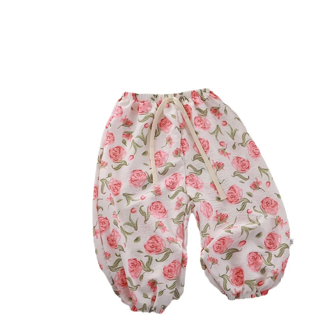 Pantalones antimosquitos para niños, pantalones informales sueltos finos y transpirables de verano para niñas, pantalones con estampado de amor coreano para bebés - imagen 5