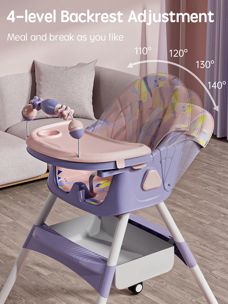 Trona reclinable con ruedas y accesorios para bebé - imagen 4