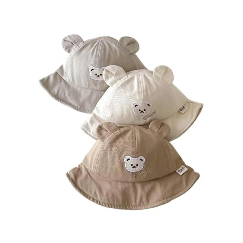 Gorro de oso de otoño para bebé, sombreros de pescador bordados para niños y niñas, bonitos gorros de cubo de Panamá con cuerda a prueba de viento de 5 a 24M