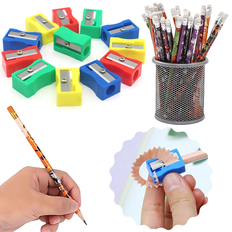 Juego de sacapuntas con temática de Halloween, patrón aleatorio, 12 Uds., lápiz HB, borrador de dibujos animados, sacapuntas Manual de Color aleatorio, papelería ZYF