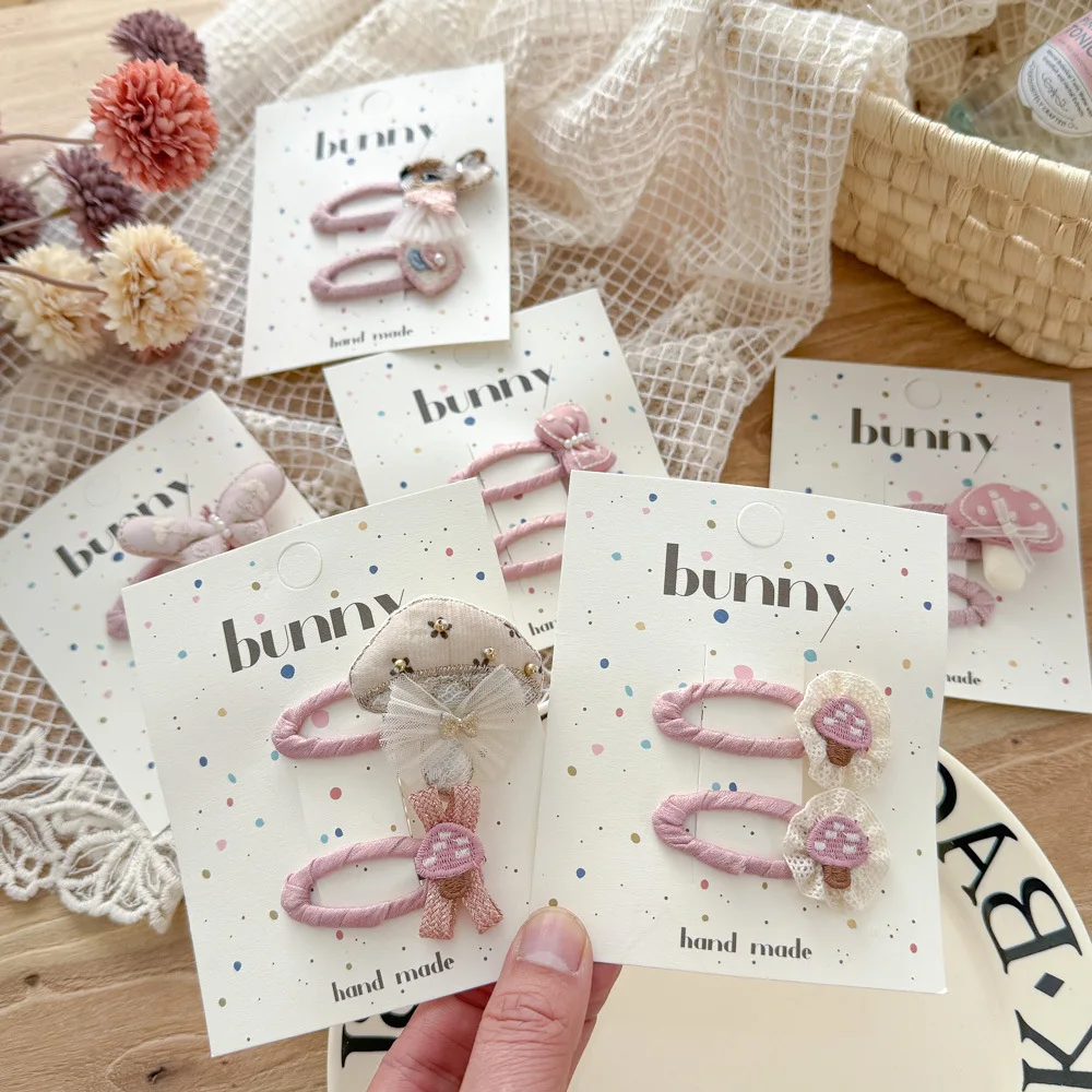 2 unids/bolsa Primavera Verano Rosa BB Clip niños Clip de pelo lindo seta conejo niñas Clips laterales para el cabello Kawaiii lindos accesorios para el cabello - imagen 2