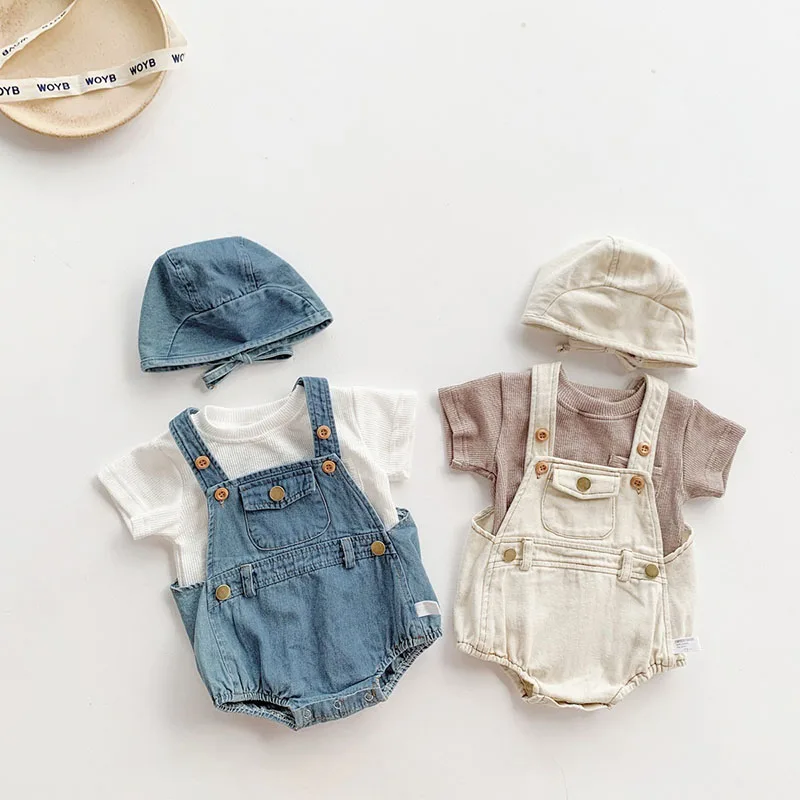 Milangel-body de verano para bebé, Mono vaquero liso con sombrero, prendas de vestir para recién nacido - imagen 4