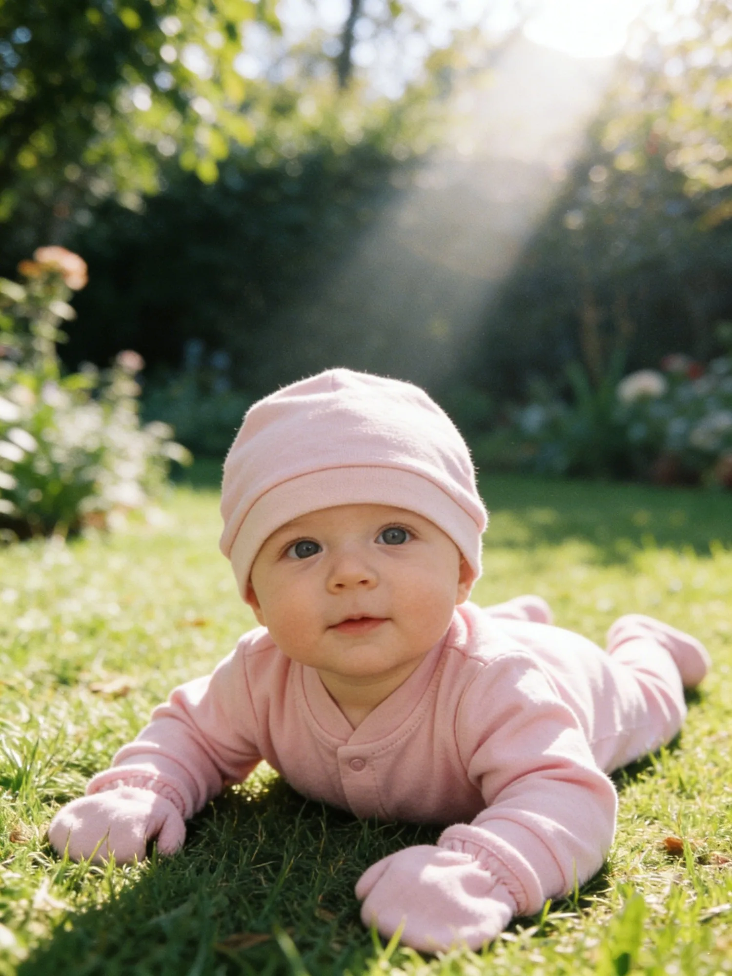 Conjunto de traje rosa para niña, mameluco, sombrero, mitones, manta para uso diario