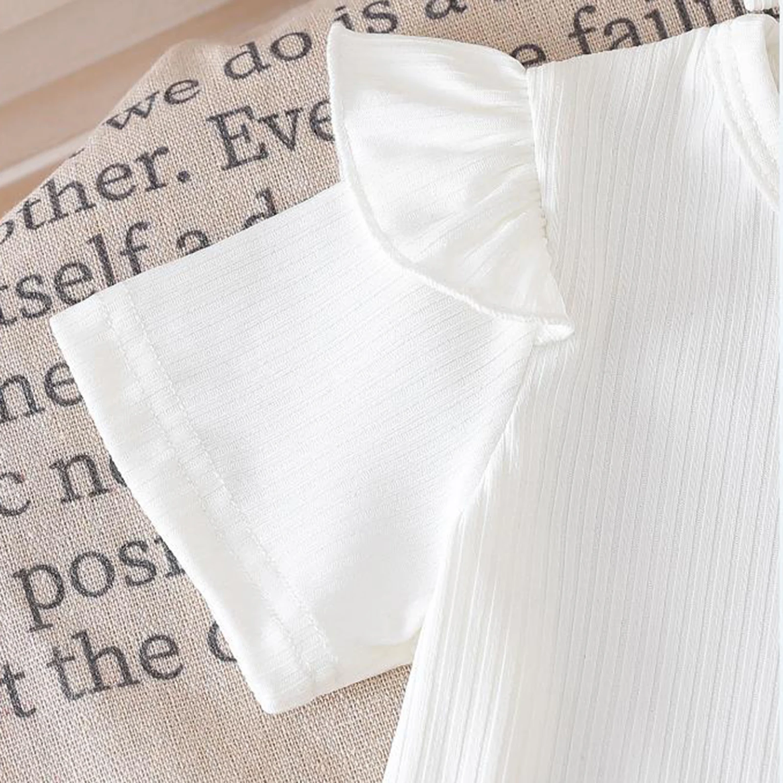 SUNSIOM-Conjunto de verano para niña, camiseta de manga corta con volantes de Color sólido y falda vaquera con lazo, conjunto con diadema, ropa informal bonita - imagen 4