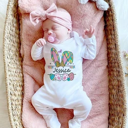 Mono personalizado de Pascua para bebé, traje de dormir con nombre personalizado, mono de manga larga para recién nacido, pelele infantil para fiesta de Pascua