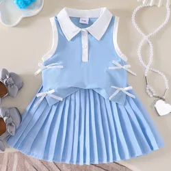 Conjunto verano bebé niña de algodón – blusa sin mangas lazo y falda