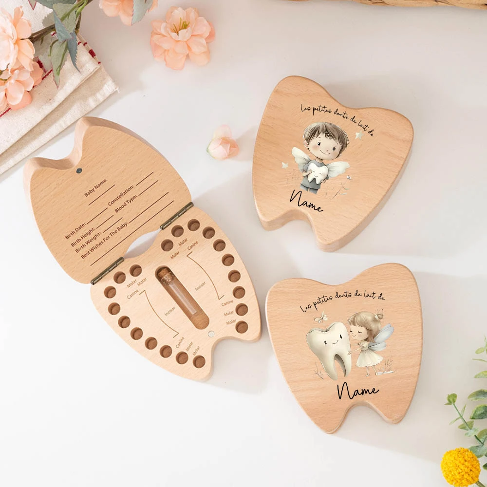 Caja de madera de Hada de los dientes personalizada, caja de recuerdos personalizada, almacenamiento de dientes para niños, almacenamiento de primeros dientes, regalo Unisex para bebé, regalo de bautizo