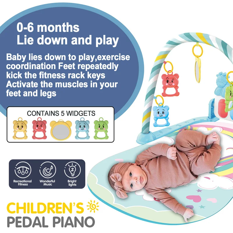 Soporte de Fitness para bebé, juego de música, juguetes de actividades de gimnasio, manta para gatear de Piano para recién nacido, almohadilla de juego de Pedal, regalos de educación temprana de 0 a 36 meses - imagen 4