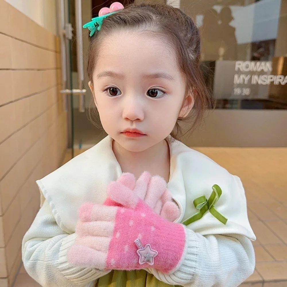 Guantes de punto con dibujos animados para niños, cálidos guantes con dedos completos para deportes al aire libre, gruesos, a prueba de viento, para invierno - imagen 3