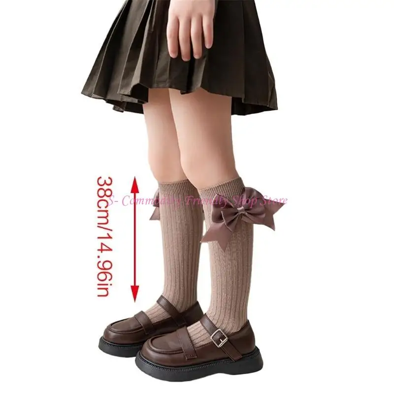 85AE Calcetines algodón hasta rodilla lazo cintas niñas vuelta al cole - imagen 4