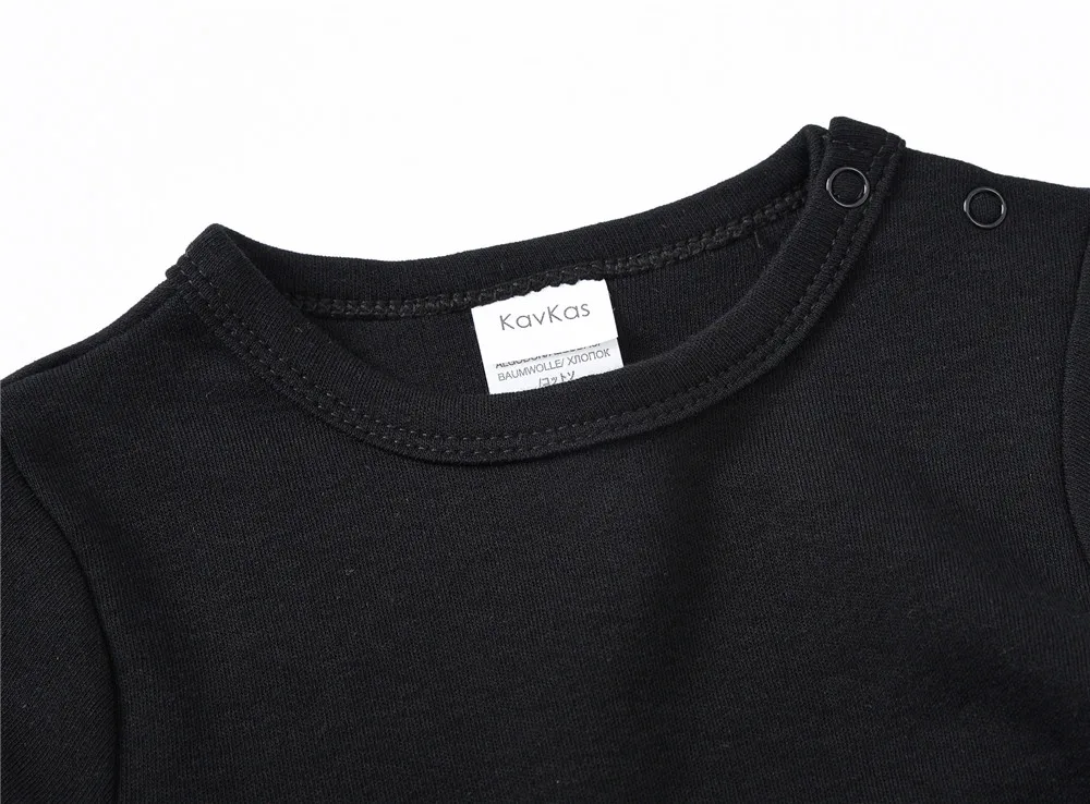 Kavkas-Peleles negros lisos para bebé, ropa Unisex de manga larga de 0 a 18M, monos 100% de algodón de una pieza, mono infantil - imagen 3