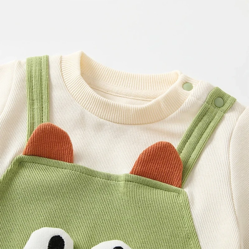 Body Unisex de dos piezas falso para recién nacidos para primavera y otoño, mono de dinosaurio de dibujos animados para niños y niñas, pelele para exteriores de Halloween - imagen 4