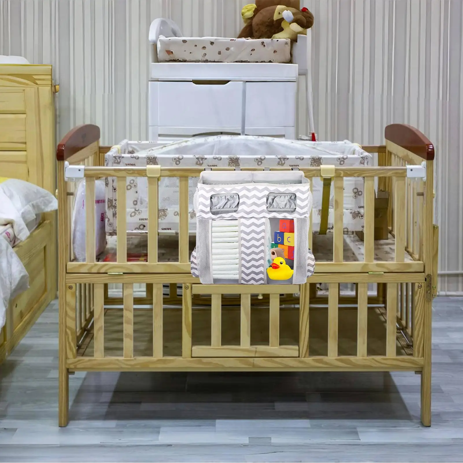 Organizador de cabecera para cuna de bebé – Bolsillos Oxford