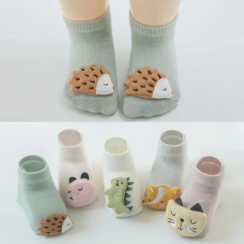 Calcetines bonitos de dibujos animados de animales para bebés y niños, calcetines tobilleros cortos antideslizantes para el suelo, calcetines finos de algodón para otoño