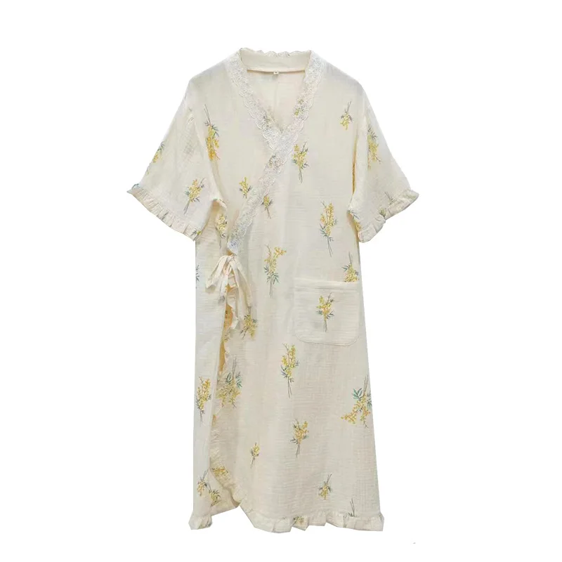 Ropa de maternidad con cuello en V bordado, camisones de lactancia, ropa de dormir de lactancia, nuevos vestidos sueltos de embarazo para primavera y otoño - imagen 5