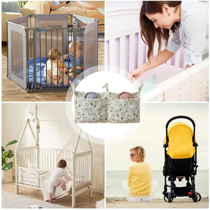 Organizador para cuna de bebé, bolsa de almacenamiento para cama Caddy, 2 bolsillos, colgante para cabecera de cama, organizador para pañales, juguetes y ropa - imagen 5
