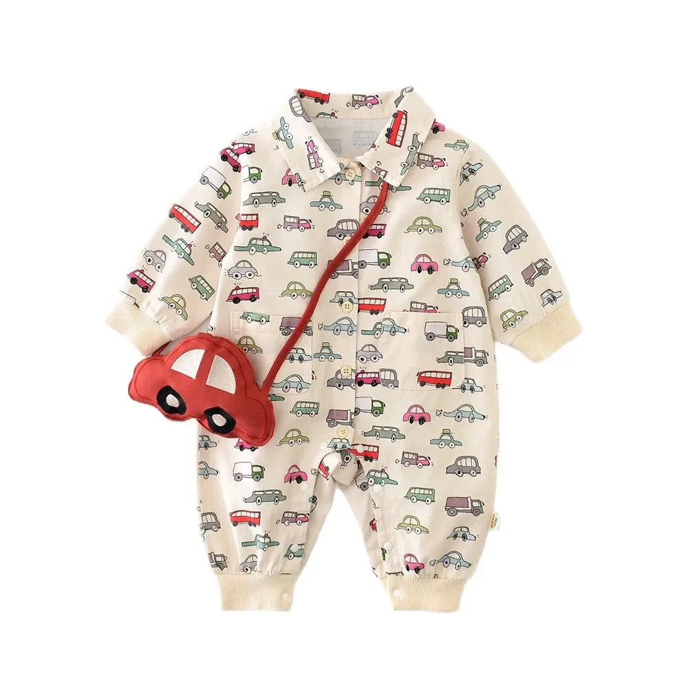 Nueva ropa de otoño para bebés, monos infantiles con estampado completo de coches, mono para niños pequeños, traje infantil - imagen 5