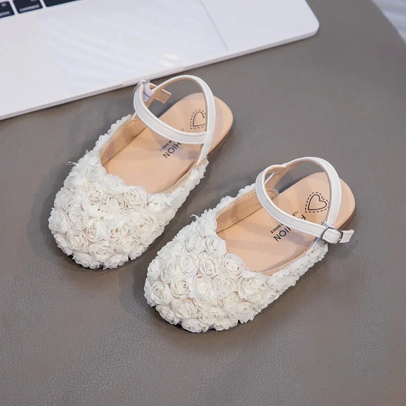 Zapatos de moda para chicas, zapatos de princesa con flores, nuevos zapatos para niños, punta redonda, medio bolso, sandalia, suela suave, medias zapatillas, zapatos antideslizantes para chico - imagen 3