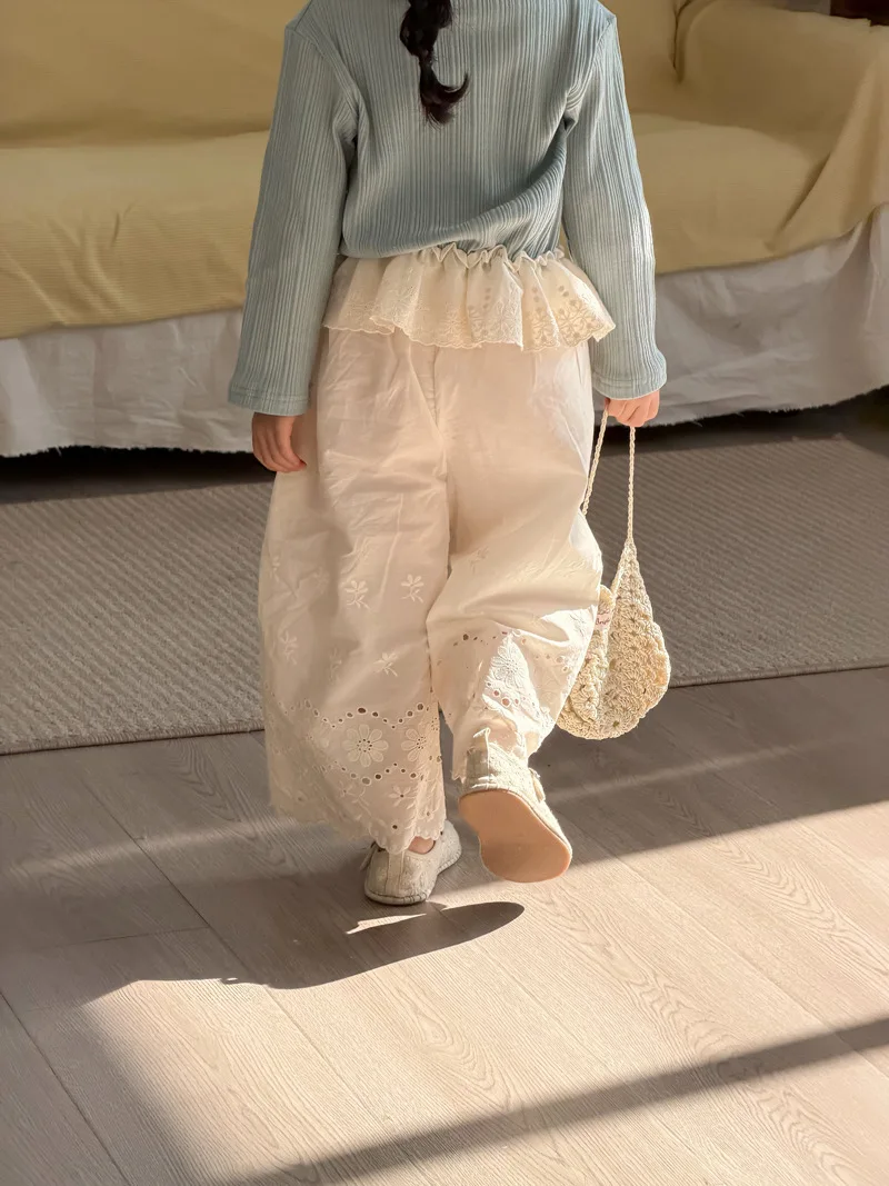 MILANCEL pantalones de algodón rectos con encaje para niña - imagen 3