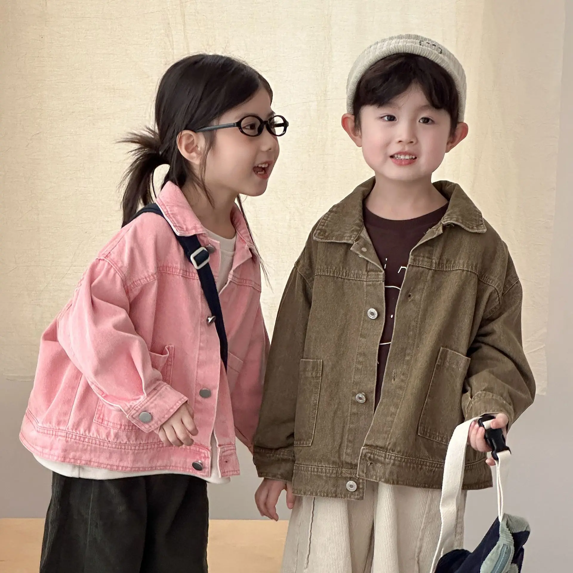 Chaqueta de otoño para niños, abrigo vaquero a la moda para niñas, nueva ropa de abrigo informal para niños, ropa holgada de moda, Top liso de algodón para niños - imagen 3