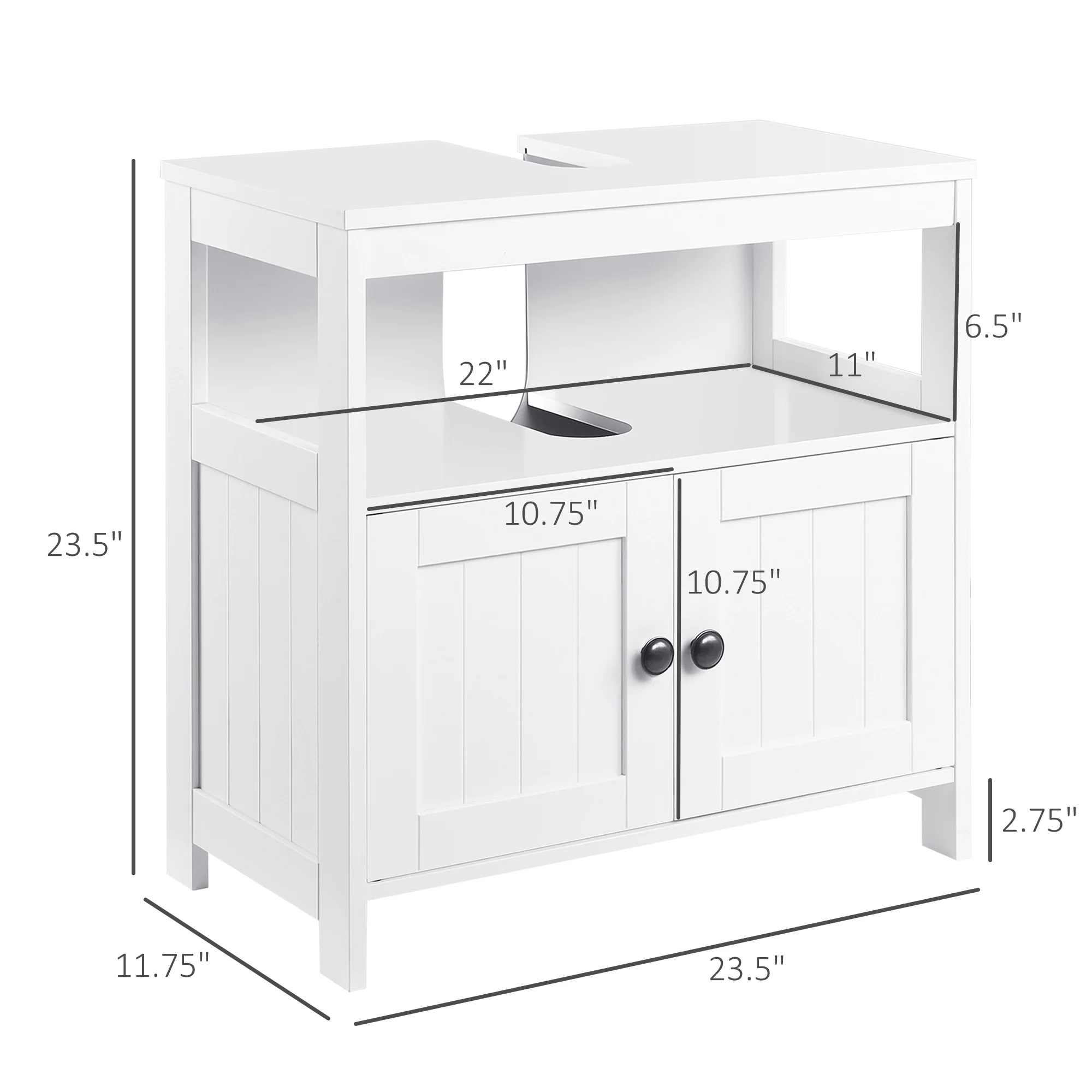 kleankin Mueble para Debajo del Lavabo con 2 Puertas y Estante Abierto Mueble Lavabo con Pie Moderno Carga 30 kg 60x30x60 cm Blanco - imagen 3