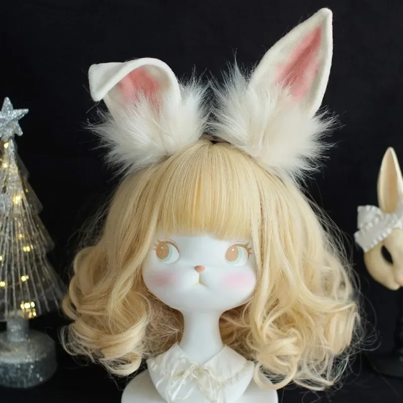 Horquilla Lolita con orejas de conejo peluche artesanal para cosplay - imagen 5