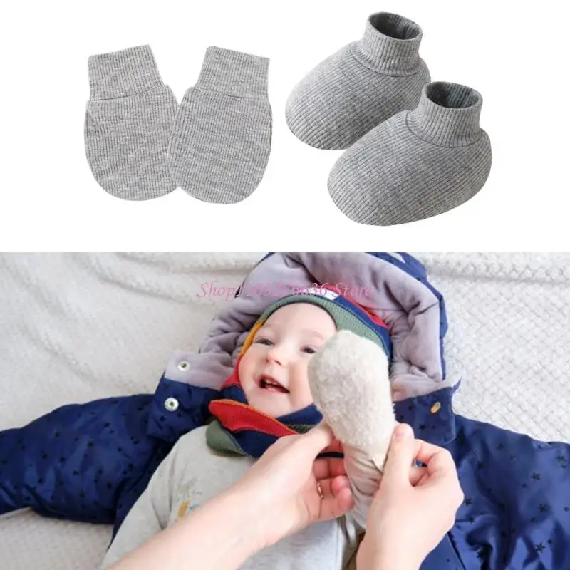 R6FD 1 Set Mittens para bebés para bebés algodón con puños reforzados y cubierta pie a juego calcetines - imagen 2