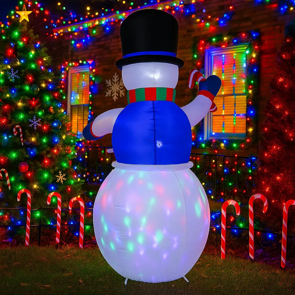 Decoración navideña al aire libre de 5,9 pies, muñeco de nieve, bastón de caramelo, decoración inflable para fiesta de patio, adornos navideños, luces, juguete para el hogar - imagen 5
