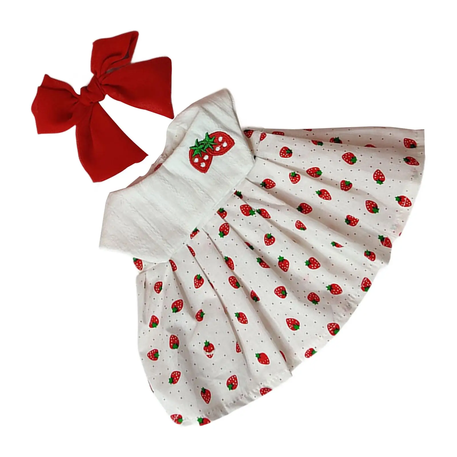 Dolls Strawberry Dress and Bow Hairpin Outfits Accessories, Miniature Clothing for 38cm Dolls Halloween Gifts