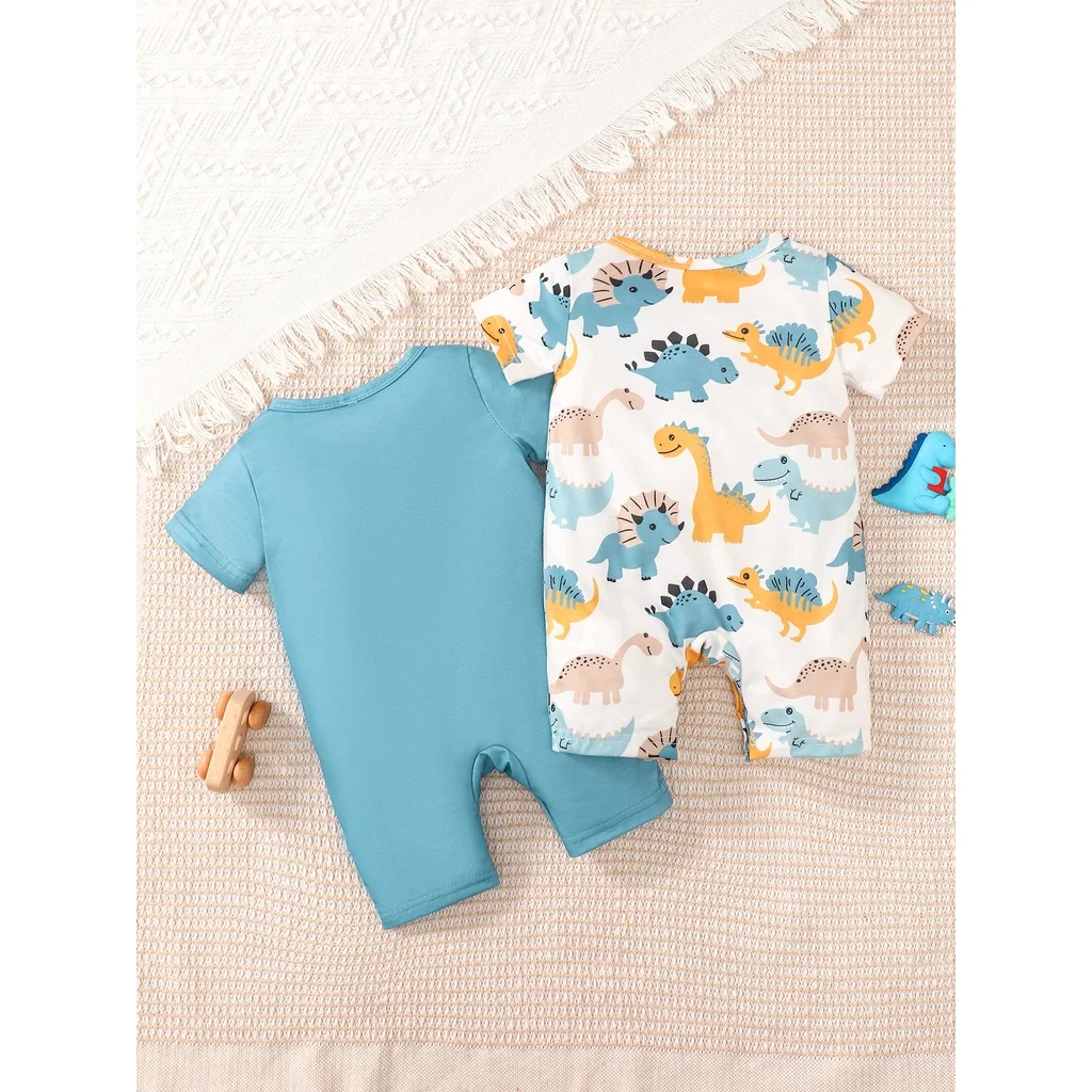 Pelele de 2 uds., ropa para bebé recién nacido, mono con estampado de dinosaurio de manga corta, mono informal de verano para niño de 0 a 24 meses - imagen 3