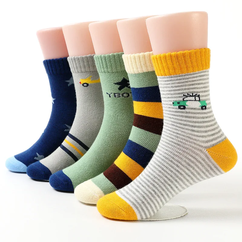 5 par/lote 2017 calcetines de algodón rayado con dibujos de coches para niños de 2 a 10 años calcetines para niños y niñas - imagen 2