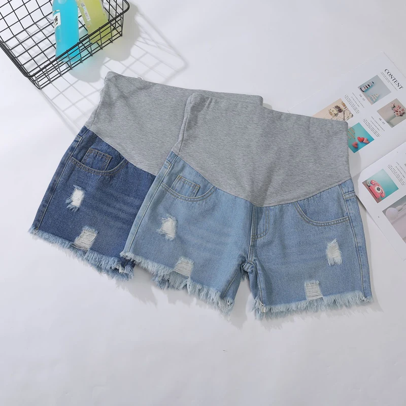 Pantalones cortos de mezclilla elásticos finos de verano de talla grande, pantalones cortos de maternidad, ropa holgada para mujeres embarazadas, pantalones vaqueros cortos informales para embarazo