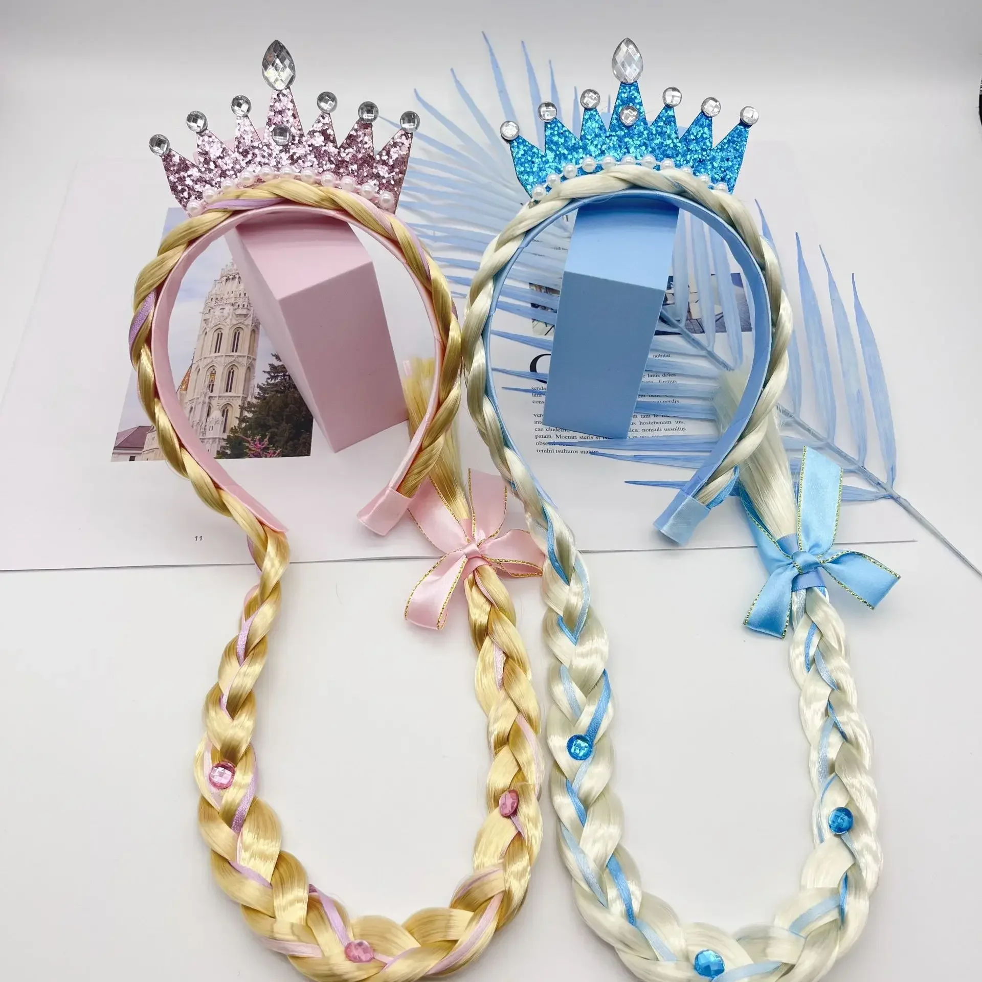 Corona de princesa peluca diadema accesorios para el cabello peluca de bebé aro de cabeza trenzada para niñas accesorios de rendimiento sombreros para niños regalo para niños