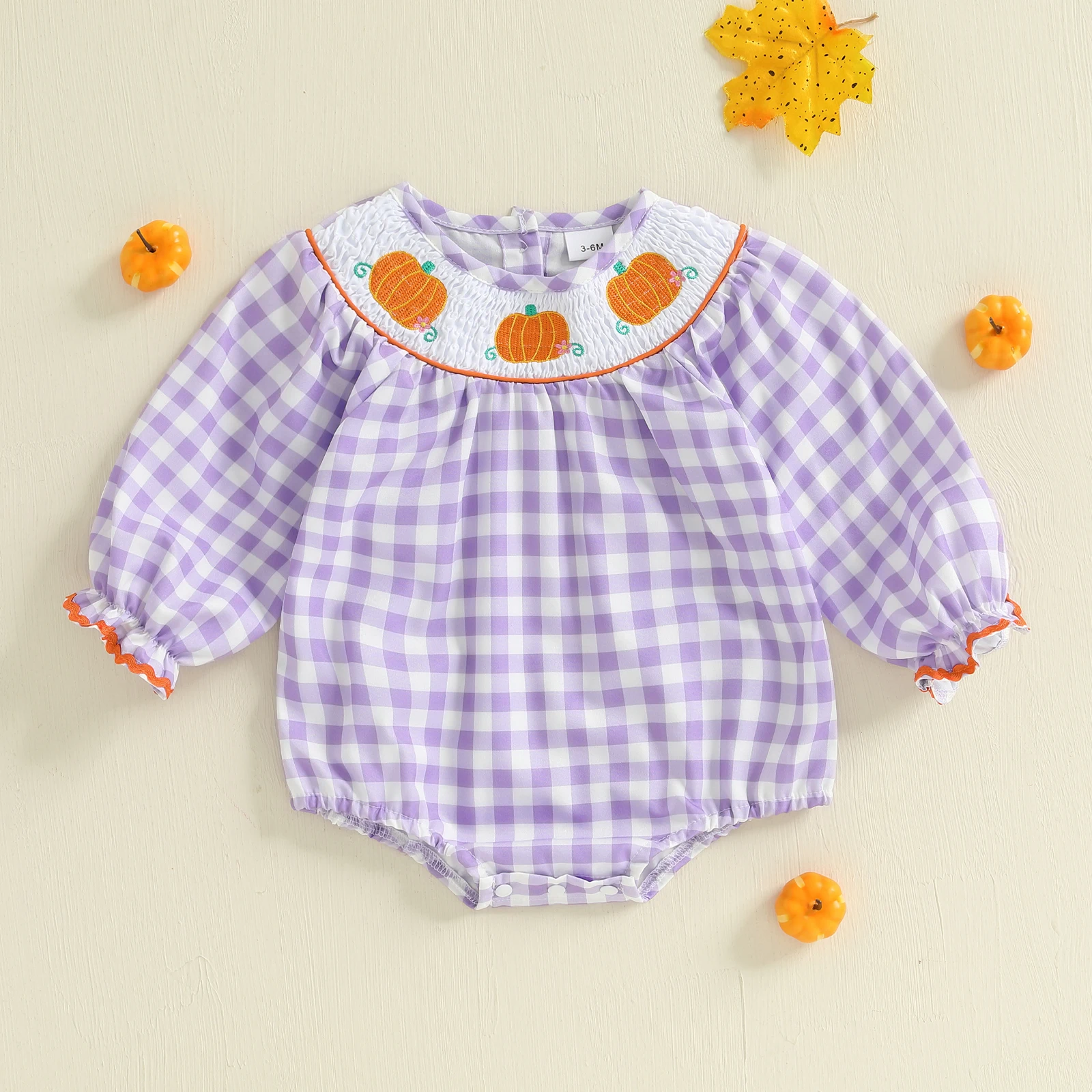 VISgogo-Pelele para niñas de 0 a 24 meses, mono de manga larga con cuello redondo y bordado a cuadros, disfraz de Halloween para recién nacidos