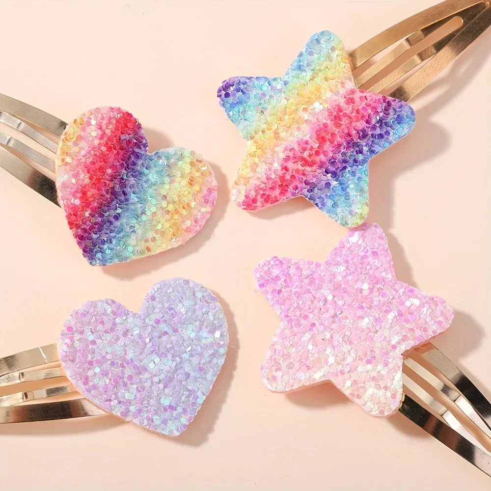 16 unids/set brillo Arco Iris corazón estrella BB pinzas para el cabello hechas a mano para niñas horquillas hechas a mano pasadores lindos accesorios para el cabello - imagen 3